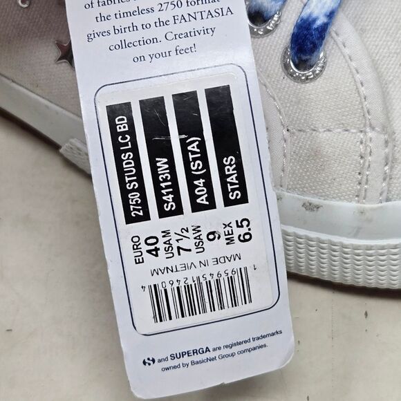 SUPERGA Star Studs White Sneakers with Star Pattern and Colorful Laces NWT EU 40 - Picture 2 of 12